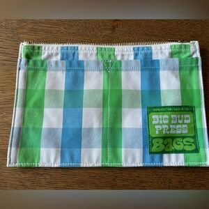 Big Bud Press Vibrant Blue and Green Checkered Zippered Pouch NEW!